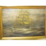 S**West - Oil on Board Three masted sailing vessel at sea,