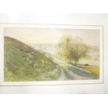 L**Lewis - watercolour Sheep grazing on a hillside, signed,