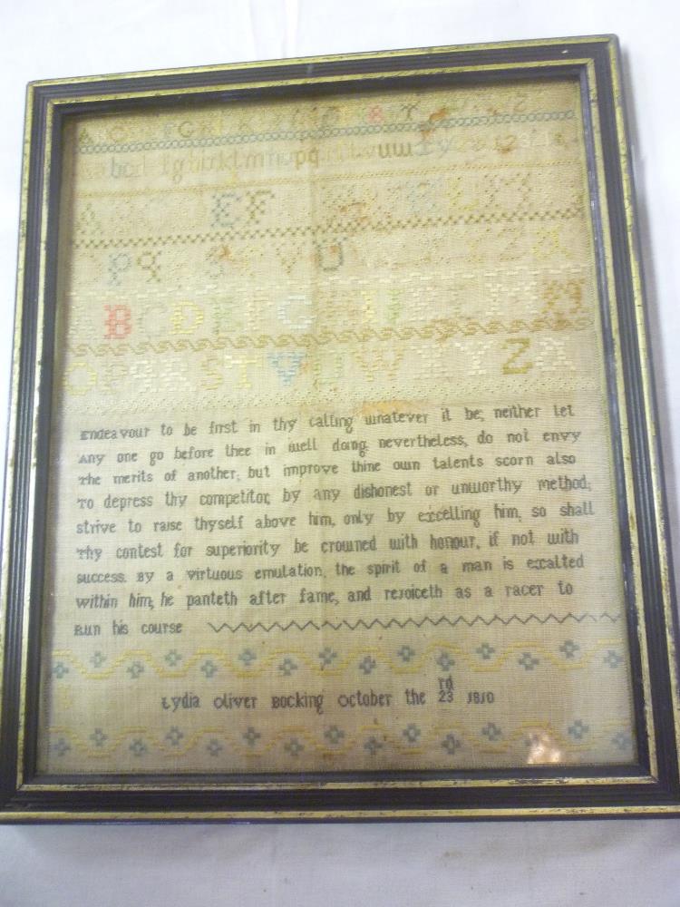 A George III needlework rectangular sampler with text, alphabet and numbers,