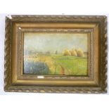 S**Rochat - oil on board Continental landscape with hayricks, signed,