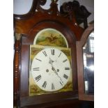 A 19th Century longcase clock with 13" painted arched dial depicting a figure on horseback,