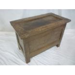 A late 18th/ early 19th century small size rectangular coffer with panelled front and hinged lid