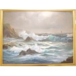 Peter Cosslett - oil on canvas Coastal scene with sailing boat, signed,