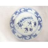 A 19th Century Chinese pottery circular charger with blue and white character figure and dragon