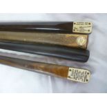 Four various billiard cues including Tom Newman champion cue Record Break 1870 by Burroughes &