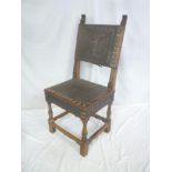 An unusual 19th Century Portuguese occasional chair with embossed leather seat and back panel