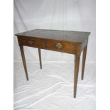 A 19th Century oak rectangular side table with two drawers in the frieze on tapered legs