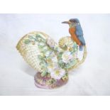 A Continental china shell-shaped bowl decorated in relief with flowers, leaves and a kingfisher,