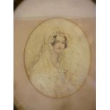 Artist unknown - watercolour Bust portrait of a female in a wedding veil,