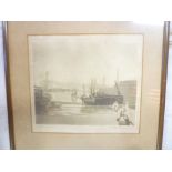 A black and white etching "August in Newlyn" signed Geoffrey Garnier,