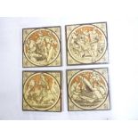 Four 19th Century square ceramic tiles by Bartle of London depicting Arthurian scenes