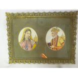 A pair of Indian Moghul miniature paintings depicting bust portrait of a male and female,