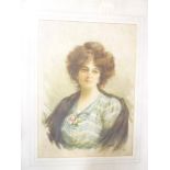 Artist Unknown - watercolour Bust portrait of a female, indistinctly signed and inscribed "Venezia",