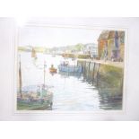 Mason - watercolour Padstow Harbour with fishing boats, signed,