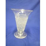 A good quality cut glass tapered vase by Webb with circular spreading base