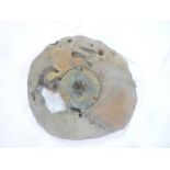 A 19th Century wooden and brass mounted pulley wheel recovered from the wreck of the "Bay of