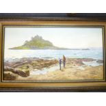 Nancy Bailey - oil on canvas "Rocky Shore, St Michael's Mount",