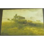 R**Hoskin - watercolour Rural scene with horse and cart and sheep, signed,