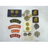 Various Duke of Cornwall's Light Infantry cap badges, ordinary ranks collar badges,