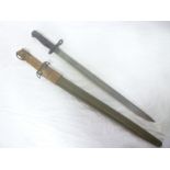 A First War American Remington Bayonet with single edged blade dated 1918 in steel mounted leather