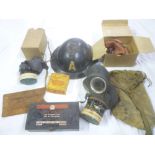 A selection of British Home Front Second War memorabilia including an Ambulance helmet,