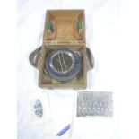 A Second War RAF liquid compass in fitted wooden case together with various RAF related cards