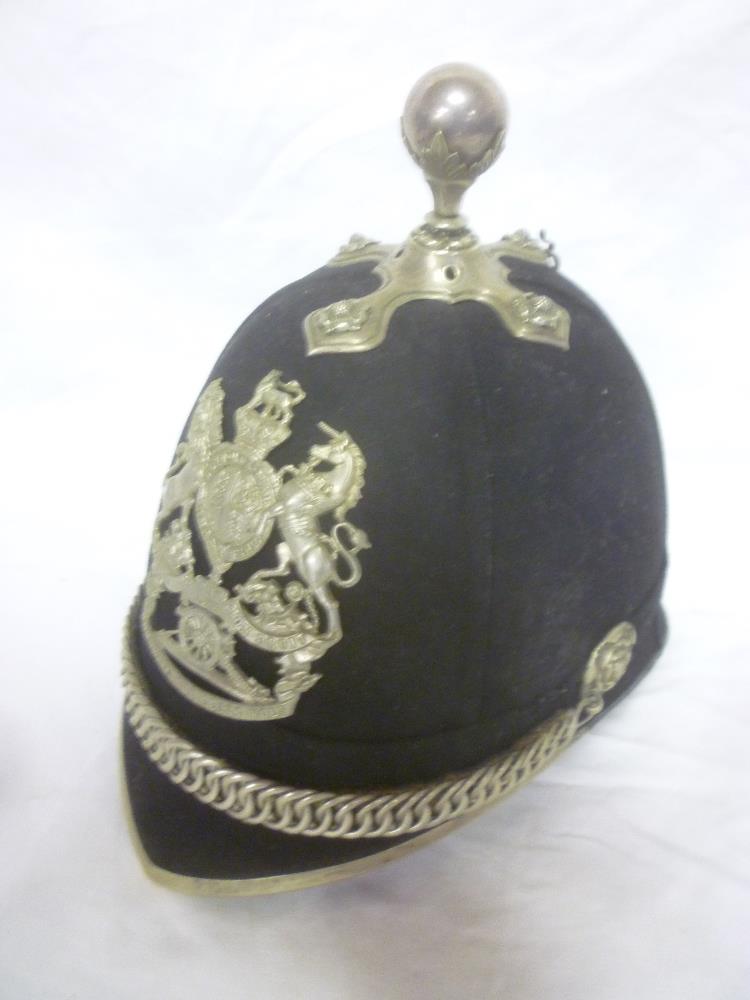 A Victorian Officer's blue cloth helmet of the 1st Cornwall Artillery Volunteers with silver-plated