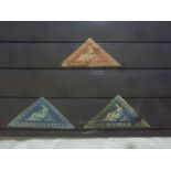 Three Cape of Good Hope triangle stamps including 1d and 2 x 4d
