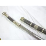 A Burmese Dha sword with curved single edged blade,