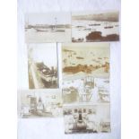 Seven early photographic postcards of The Alba Floating Tea Rooms at Falmouth including interior