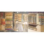 A large selection of various leather bound volumes and decoratively bound volumes etc
