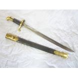 A rare 19th century Lancaster rifle sword bayonet with single-edged shortened bushed blade adapted