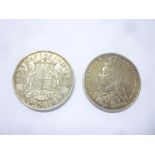 A Victorian 1887 silver crown and George VI 1937 silver crown (2)