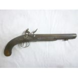 An early 19th Century flintlock holster pistol with 10" octagonal steel barrel,