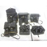 Six pairs of cased binoculars including 10 x 50 Universa; Prinz 10 x 50;