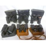 Six pairs of binoculars including Swift 10 x 50; Tasko 10 x 50; Prinzlux 7 x 50;