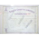 A South Crofty Ltd Mining Shares Certificate,