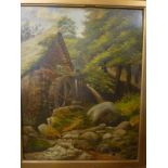 Artist unknown - oil on board A watermill scene 22" x 17"