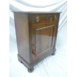 A small Edwardian mahogany rectangular side cabinet with a single drawer in the frieze and cupboard