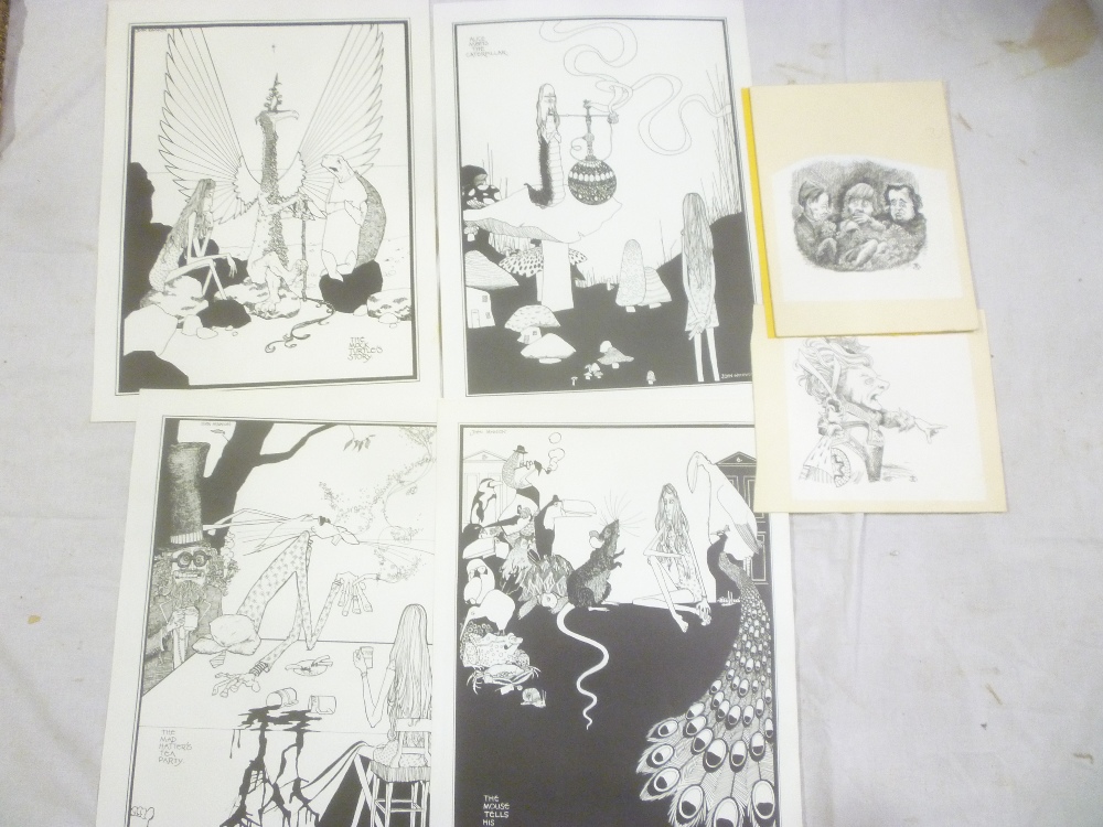 John Minnion - Three original unframed pen and ink cartoon sketches from The Alice in Wonderland