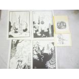 John Minnion - Three original unframed pen and ink cartoon sketches from The Alice in Wonderland