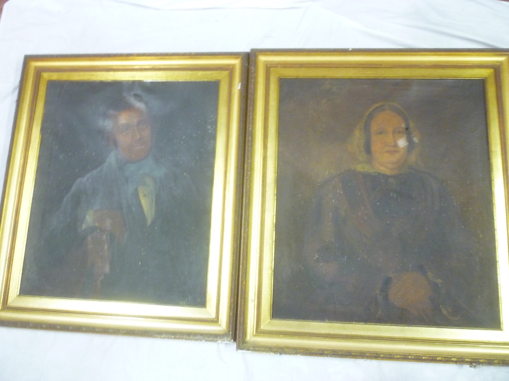 Artist unknown - oils on canvases Bust portrait of a male and female,