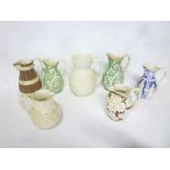 Seven various 19th Century pottery jugs including Victorian British Empire white glazed jug with