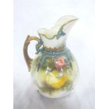 A Hadley's Worcester china tapered jug with painted rose decoration 7½" high