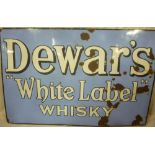 A large old rectangular enamelled advertising sign "Dewar's White Label Whiskey",