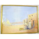 Artist unknown - watercolour Arab scene with figures,