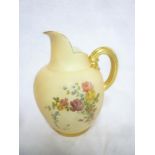 A Royal Worcester china tapered vase with painted floral decoration and gilt handle