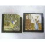 A pair of 19th Century Mintons pottery rectangular ceramic tiles decorated with female figures (af)