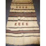 A Nigerian strip weave rectangular rug with geometric decoration,
