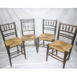 A pair of 19th Century ash and beech country style chairs with rush-work seats on turned legs